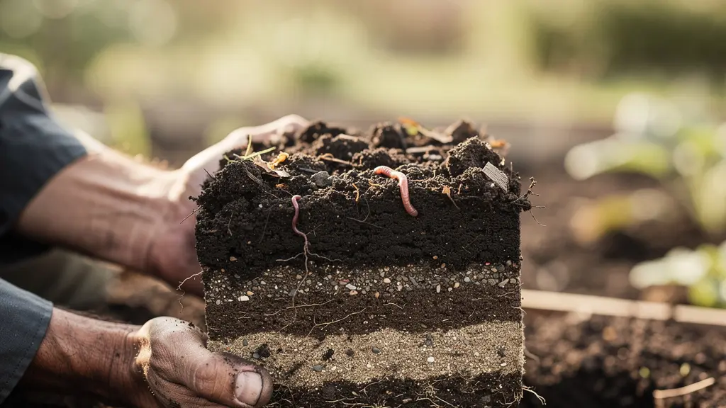 Analyse approfondie du sol par un jardinier examinant la structure de la terre et les racines