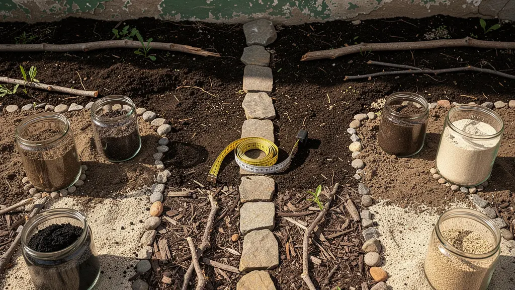 Carte schématique d'un jardin urbain montrant les zones à risque de pollution aux métaux lourds