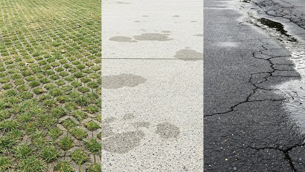 Vue comparative de différents revêtements d'allée sur terrain en pente