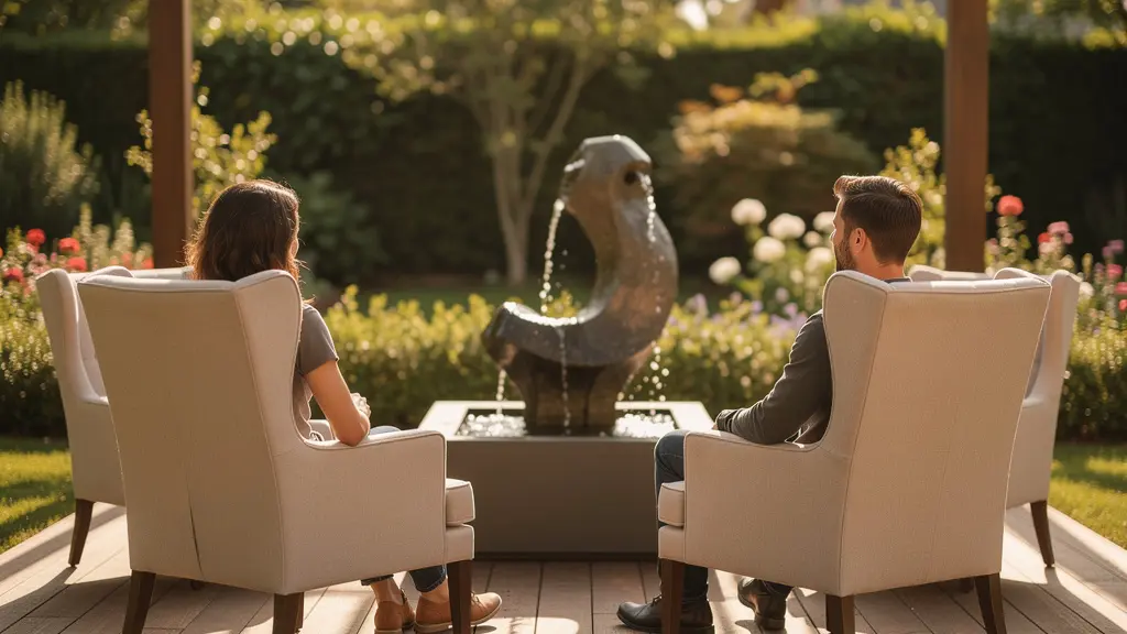 Arrangement stratégique de fauteuils créant une bulle d'intimité sur une terrasse