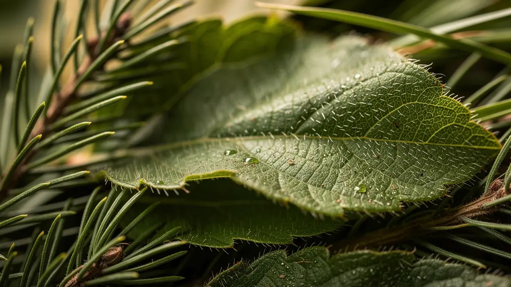 Vue macro de feuillages superposés avec différentes textures créant un effet de filtre naturel