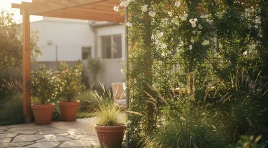 Jardin lumineux avec écran végétal contre vis-à-vis plongeant