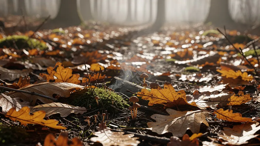 Litière naturelle de feuilles mortes aux couleurs automnales dans un jardin écologique