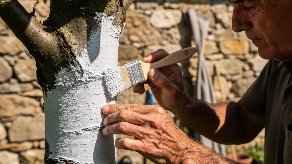 Poirier palissé avec protection d'ombrage sur mur ensoleillé