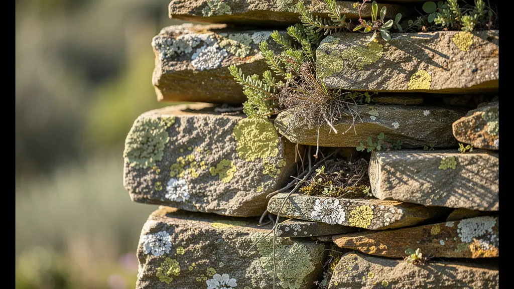 Mur de soutènement en pierre sèche avec plantations méditerranéennes intégrées