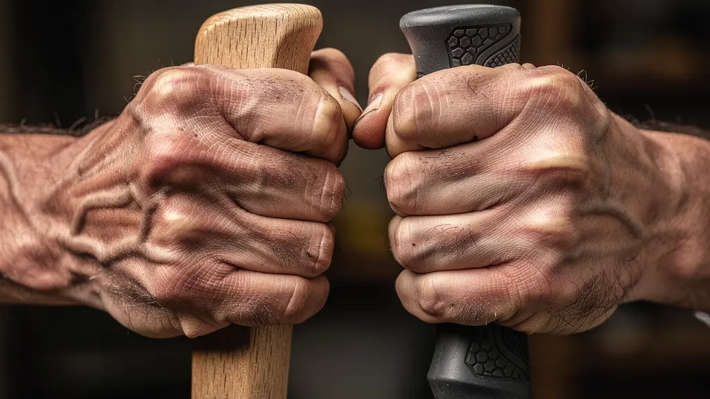 Gros plan sur textures de manches en frêne et composite montrant les propriétés d'absorption