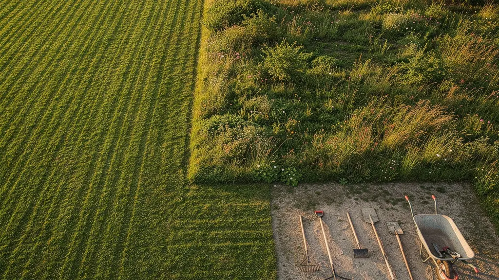 Vue aérienne d'un terrain de 2000m² montrant le zonage sécurisé pour le débroussaillage